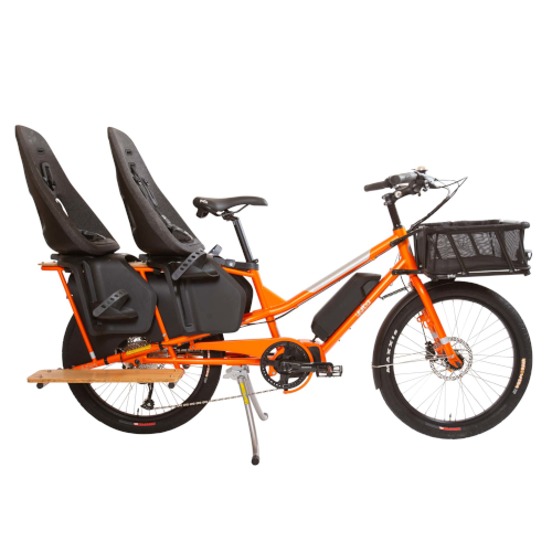 Vélo longtail cargo, transport courses enfants, pneus anti-crevaison, siège enfant, sécurité, vélotaf
